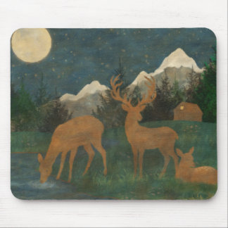 Hirschfamilie neben einem Bach Cottagecore-Malerei Mousepad