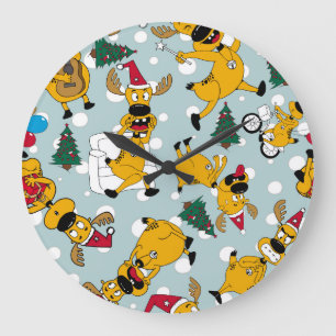 Hirschfest: Weihnachtsmuster Große Wanduhr