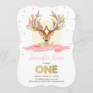 Hirschgeburt laden Antlers Woodland Gold Pink ein Einladung