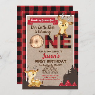 Hirschgeburtstag Lumberjack Party roter Flanell Einladung