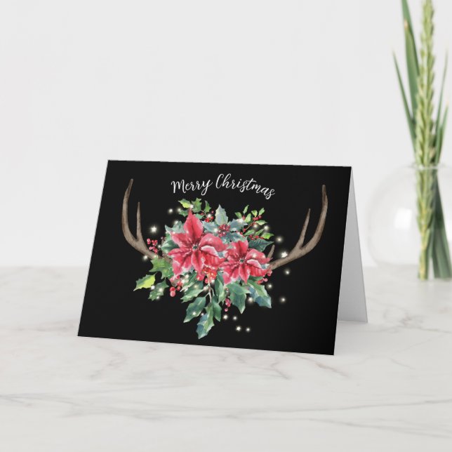 Hirschgefechte mit Poinsettia Bouquet Card Karte (Vorderseite)