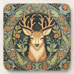 Hirschgesicht in blumengeschmückter Vintager Gesta Getränkeuntersetzer