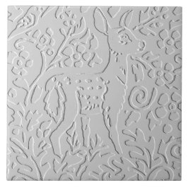 Hirschgewächse Weiß Grau Embossed Woodland Animal Fliese