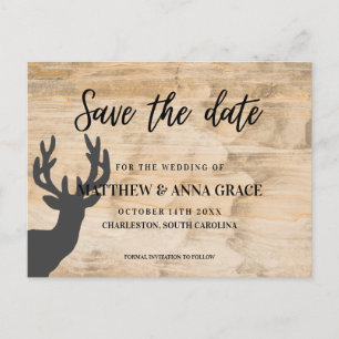 Hirschgeweih aus hellem Holz Save the Date Hochzei Ankündigungspostkarte