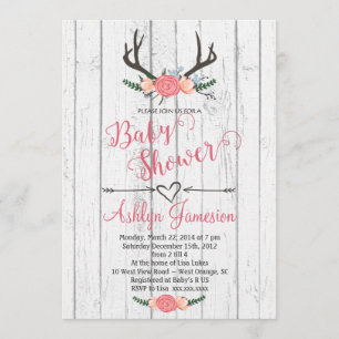 Hirschgeweih weiße Holz Baby Shower Einladung