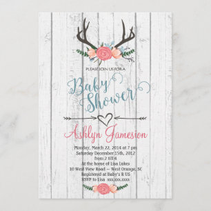 Hirschgeweih weiße Holz Baby Shower Einladung
