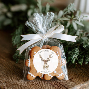 Hirschgeweihe Goldene Schleife Frohe Weihnachten Runder Aufkleber