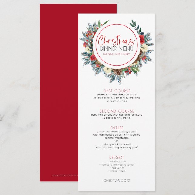 Hirschgeweihe mit Weihnachtskranz in Blume Einladung (Vorne/Hinten)