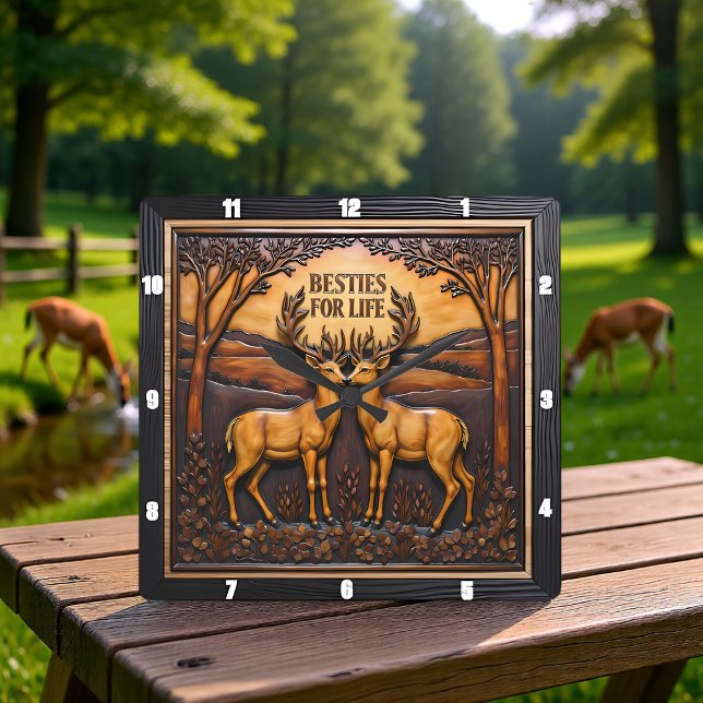 Hirschhirsch-Paar-Baum-Bogen Quadratische Wanduhr (Von Creator hochgeladen)