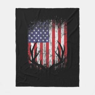 Hirschjagd American Flag Whitetail Buck Antlers Fleecedecke