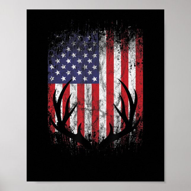 Hirschjagd American Flag Whitetail Buck Antlers Poster (Vorne)