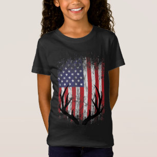 Hirschjagd American Flag Whitetail Buck Antlers T-Shirt