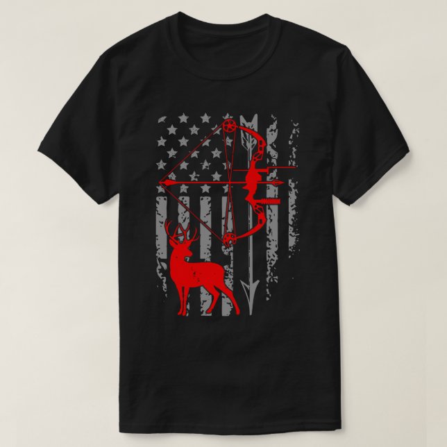 Hirschjagd Amerikanische Flagge Bow Jagd Patriotic T-Shirt (Design vorne)