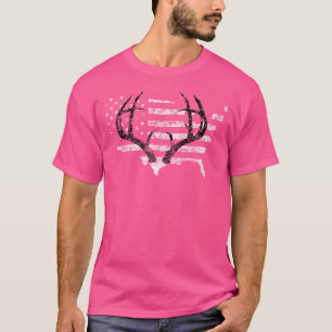 Hirschjagd Amerikanische Flagge Buck Antlers Hunte T-Shirt