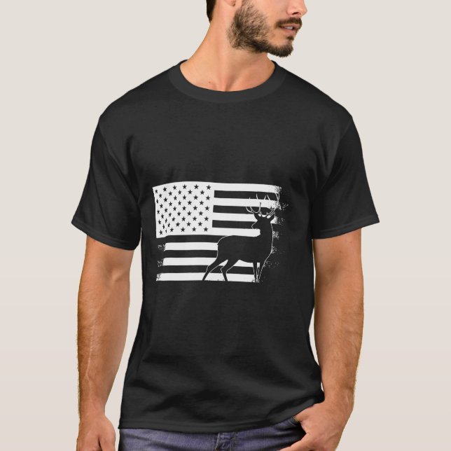 Hirschjagd Amerikanische Flagge T-Shirt (Vorderseite)