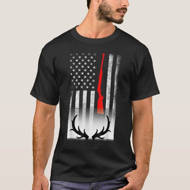 Hirschjagd Amerikanische Flagge USA Proud Jäger 4. T-Shirt (Vorderseite)