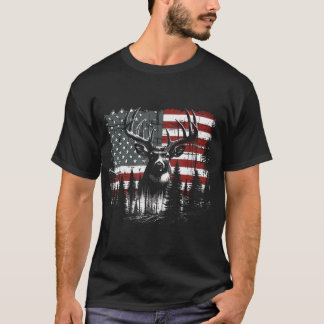 Hirschjagd Amerikanische Flagge Whitetail Buck T-Shirt