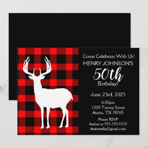 Hirschjagd Buffalo Plaid Themen 50. Geburtstag Einladung