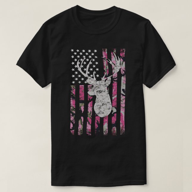 Hirschjagd Camouflage Pink Camouflage American Fla T-Shirt (Design vorne)
