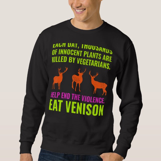 Hirschjagd Jäger Camping mit Vegetarier und Sweatshirt (Vorderseite)