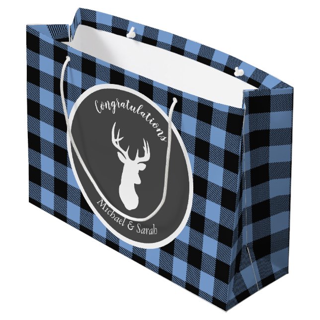Hirschjagd Lodge Kinderdusche Antlers Boy Blue Große Geschenktüte (Rückseite Schrägansicht)