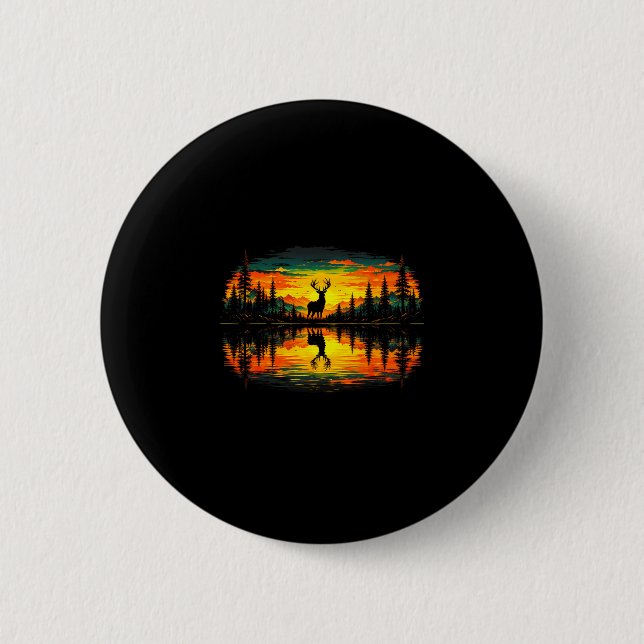 Hirschjagd Natur Reflexion Wald Bäume Button (Vorderseite)