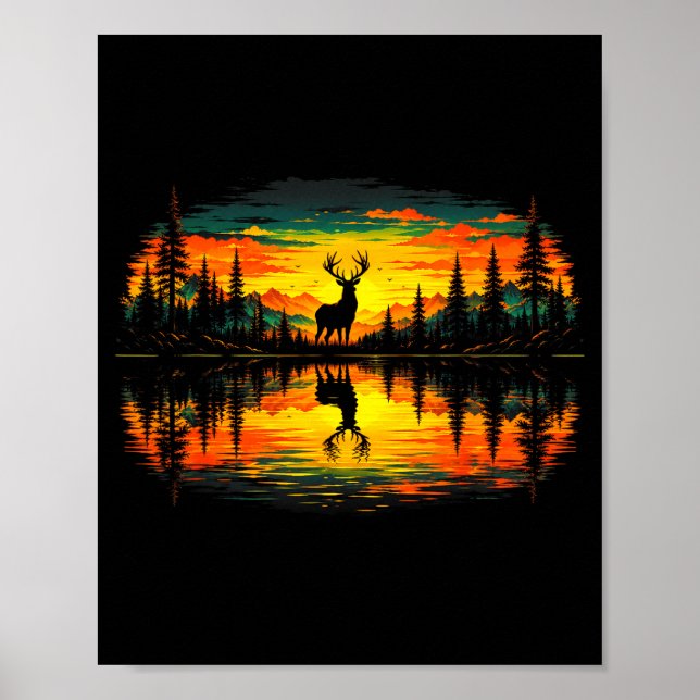 Hirschjagd Natur Reflexion Wald Bäume Poster (Vorne)