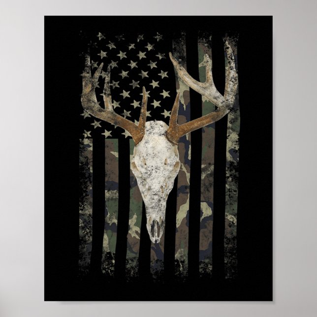 Hirschjagd Skull American Camouflage USA Flag Whit Poster (Vorne)