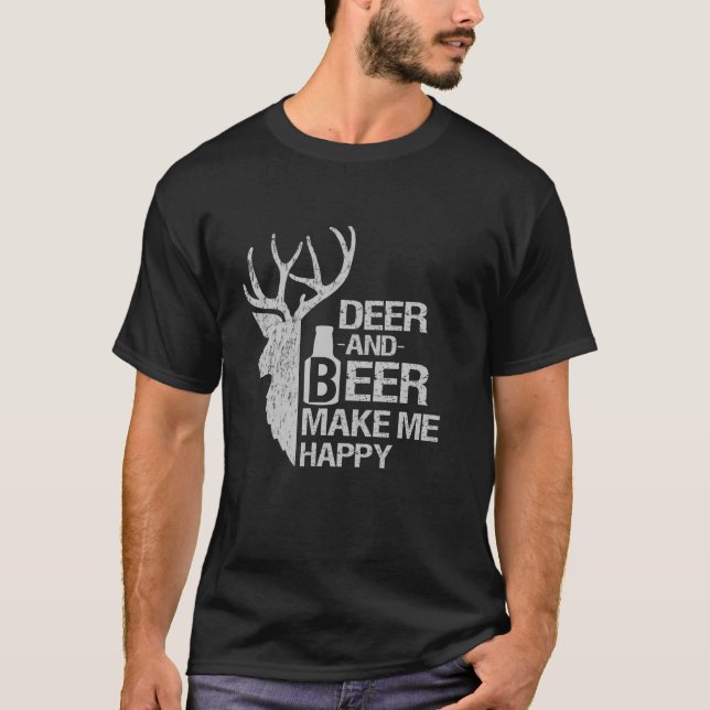 Hirschjagd und Bier machen mich glücklich T-Shirt (Vorderseite)