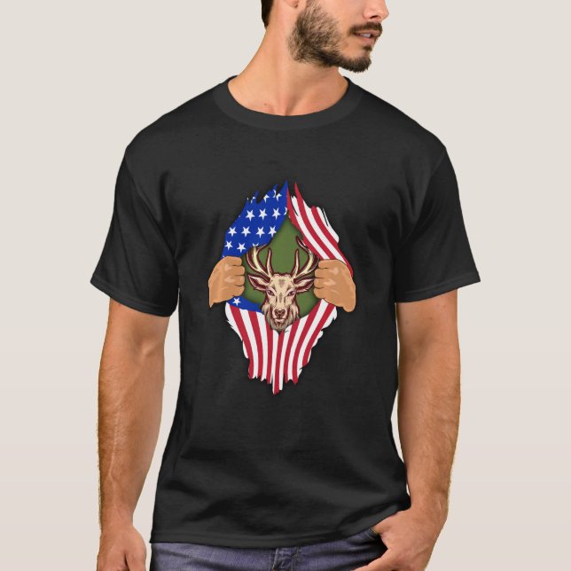 Hirschjagd US-amerikanische Flagge Männer jagen im T-Shirt (Vorderseite)