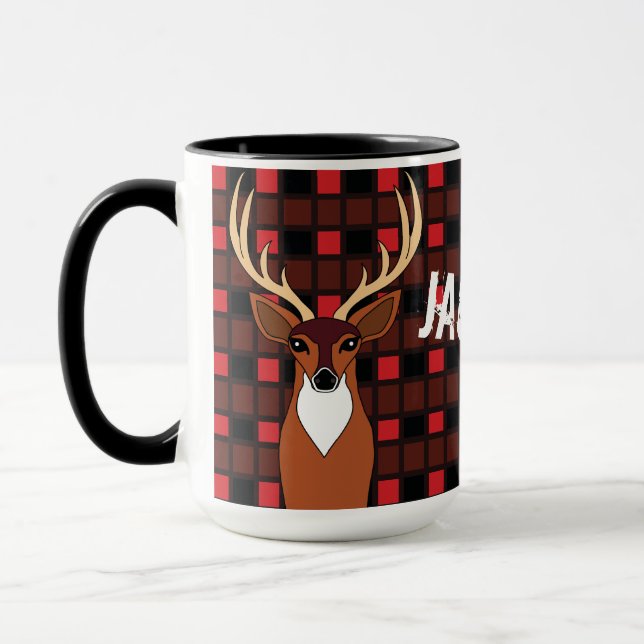 Hirschjäger Antler Kariert Personalisiert Tasse (Links)