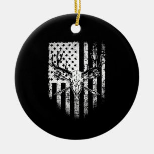 Hirschjäger auf amerikanischer Flagge Keramik Ornament