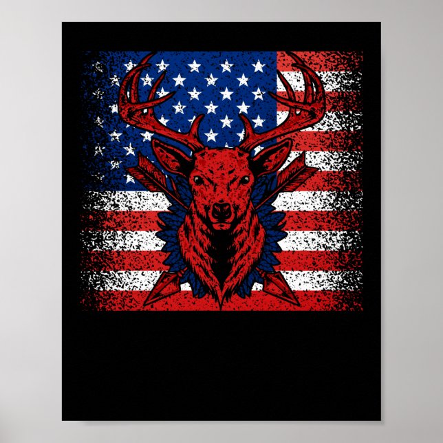 Hirschjäger Hirschschädel auf amerikanischer Flagg Poster (Vorne)