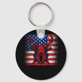 Hirschjäger Hirschschädel auf amerikanischer Flagg Schlüsselanhänger