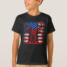 Hirschjäger Hirschschädel auf amerikanischer Flagg T-Shirt