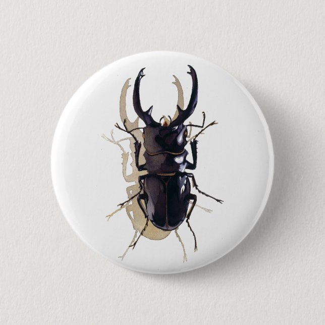 "Hirschkäfer" Insekten-Aquarell-Kunst Button (Vorderseite)