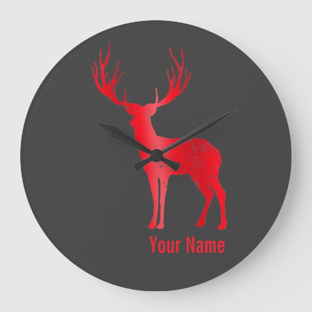 Hirschkhalet Antlers Retro Stag Antlers Vintag Große Wanduhr (Vorderseite)