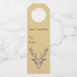 Hirschkopf große Antler schwarz geätzt Gesicht Tan Flaschenanhänger