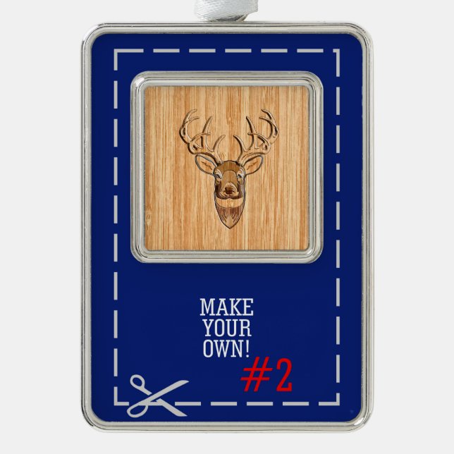 Hirschkopf-Holzkörnstil Rahmen-Ornament Silber (Vorderseite)