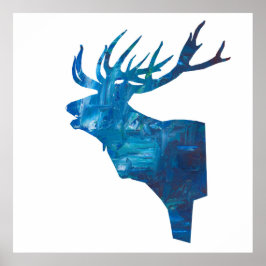 Hirschkopf in blau poster