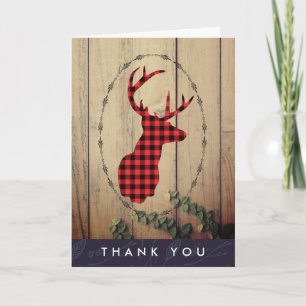 Hirschkopf mit Antlers Red Kariert Rustic Danke Karte