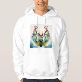 Hirschkopf mit Geweih und Waldbäumen Hoodie
