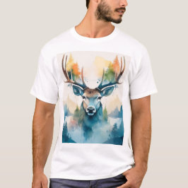 Hirschkopf mit Geweih und Waldbäumen T-Shirt