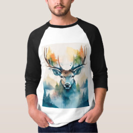 Hirschkopf mit Geweih und Waldbäumen T-Shirt