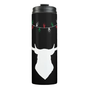 Hirschkopf mit Weihnachtslicht auf Antlern Thermosbecher
