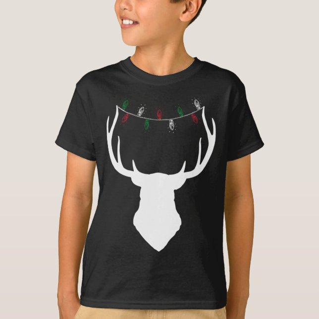 Hirschkopf mit Weihnachtslicht auf Antlers T-Shirt (Vorderseite)