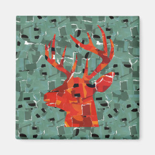 Hirschkopf-Silhouette-Mosaik Magnet