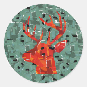 Hirschkopf-Silhouette-Mosaik Runder Aufkleber
