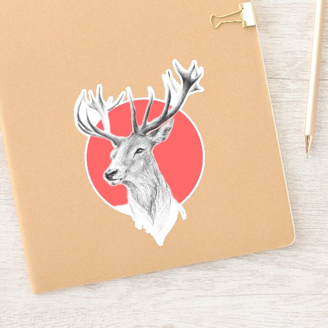 Hirschkopf Stag zeichnend Roter Kreis Tierart Aufkleber (Notizbuch)