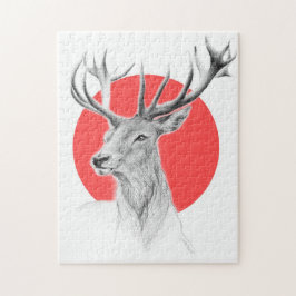 Hirschkopf Stag zeichnend Roter Kreis Tierart Puzzle